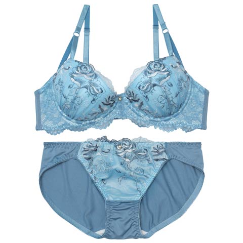 【ノンワイヤー】グラマラスローズレーシィブラジャー&フルバックショーツ[推し][人気](ブルー-A70/ショーツM)