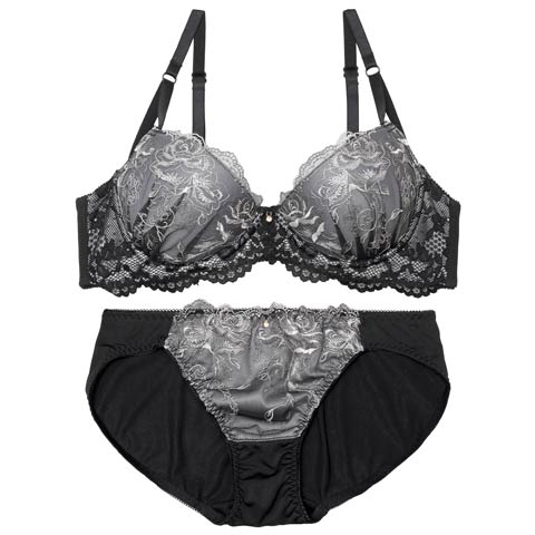 【ノンワイヤー】グラマラスローズレーシィブラジャー&フルバックショーツ[推し][人気](ブラック-A70/ショーツM)