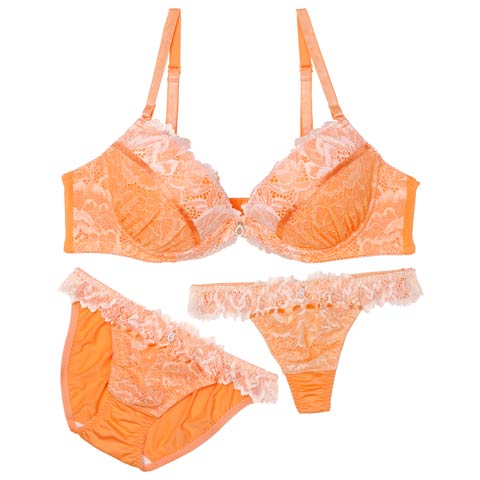 7/7新作!【3点セット】ブリリアントフレッシュレーシィブラジャー&フルバック&Tバックショーツ[推し](オレンジ-A70/ショーツM)