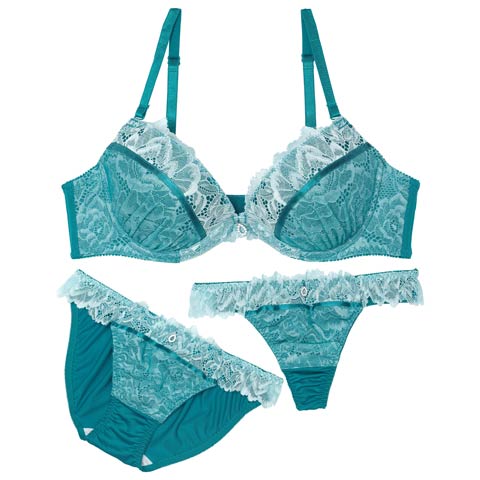 7/7新作!【GHIサイズ】【3点セット】ブリリアントフレッシュレーシィブラジャー&フルバック&Tバックショーツ[推し](グリーン-G65/ショーツM)