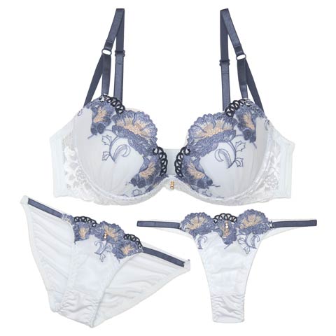 7/4新作!【3点セット】グレースシャインブルームブラジャー&フルバック&Tバックショーツ[推し](サックス-A70/ショーツM)