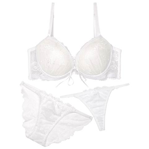 9/6再販!【かとゆり着用】【3点セット】エレガンスレースアップ育乳ブラジャー&バック透けフルバック&Tバックショーツ[推し](ホワイト-A70/ショーツM)