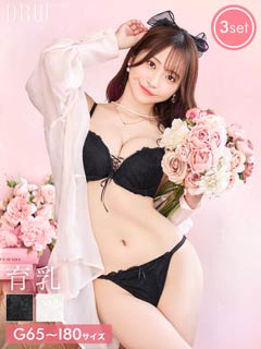 8/1新作!【かとゆり着用】【3点セット】【GHIサイズ】エレガンスレースアップ育乳ブラジャー&バック透けフルバック&Tバックショーツ[推し]