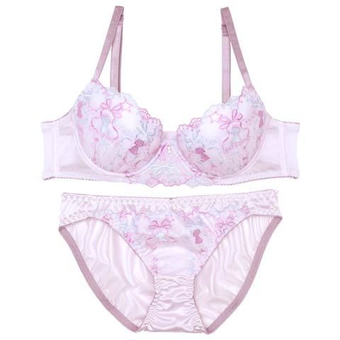 7/4新作!メルヘンパピーエンブロイダリーブラジャー&フルバックショーツ[推し][人気](ラベンダー-A70/ショーツM)