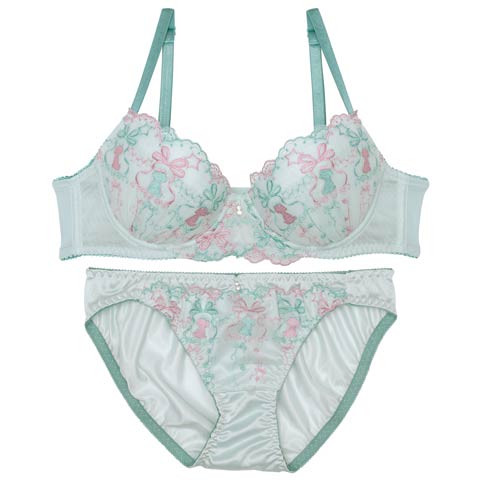 7/4新作!メルヘンパピーエンブロイダリーブラジャー&フルバックショーツ[推し][人気](グリーン-A70/ショーツM)