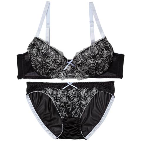 ロマンスレトロフラワーブラジャー&フルバックショーツ[推し][人気](ブラック-A70/ショーツM)