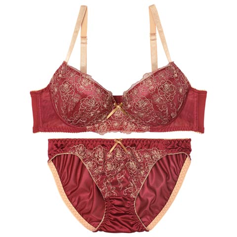 ロマンスレトロフラワーブラジャー&フルバックショーツ[推し][人気](レッド-A70/ショーツM)