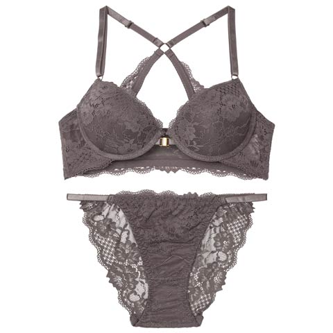 10/21再販!エレガントオールレーシィフロントホックブラジャー&バック透けフルバックショーツ[推し][人気](グレー-A70/ショーツM)