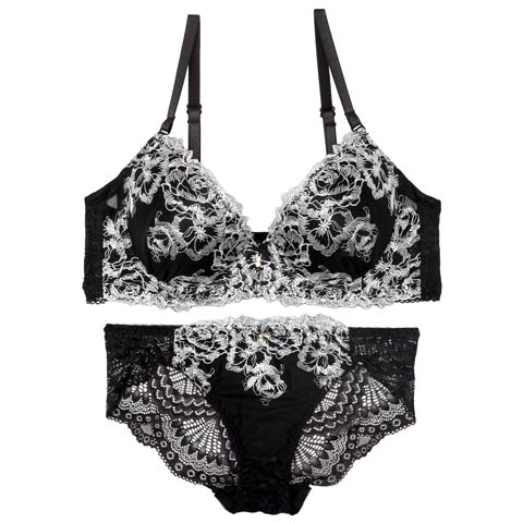 8/18新作!ミラビリスレーシィローズブラジャー&バック透けフルバックショーツ[推し][人気](ブラック-A70/ショーツM)