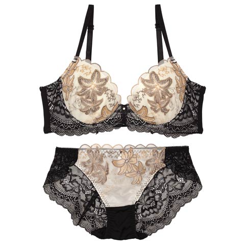 ダスティースカラップリリー育乳脇高ブラジャー&バック透けフルバックショーツ[推し][人気](アイボリー-A70/ショーツM)