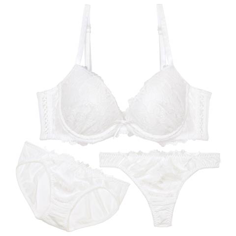 8/6新作!【3点セット】フェアリースピンドルレース育乳脇高ブラジャー&フルバック&Tバックショーツ[推し](オフホワイト-A70/ショーツM)