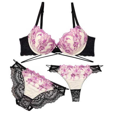 10/30再販!【GHIサイズ】【三上悠亜着用】【3点セット】ブルーミングクロスストリング育乳脇高ブラジャー&バック透けフルバック&Tバックショーツ[推し](ラベンダー-G65/ショーツM)