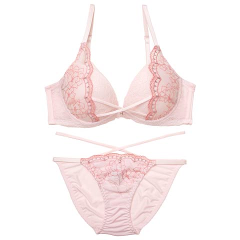 9/17新作!トゥインクルフラワークロスブラジャー&フルバックショーツ[推し][人気](ピンク-A70/ショーツM)