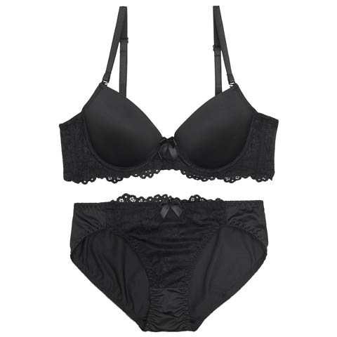 9/5新作!シンプルレーシィスムース育乳ブラジャー&フルバックショーツ[推し][人気](ブラック-A70/ショーツM)