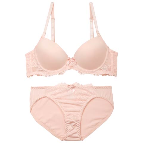 9/5新作!シンプルレーシィスムース育乳ブラジャー&フルバックショーツ[推し][人気](ピンク-A70/ショーツM)