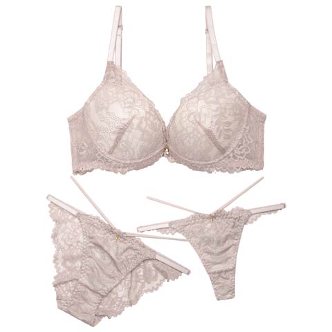 11/20再販!【GHIサイズ】【三上悠亜着用】【3点セット】ラグジュアリーオールレーシィコード育乳ブラジャー&バック透けフルバック&Tバックショーツ[推し](グレージュ-G65/ショーツM)