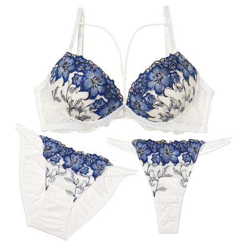 12/3新作!【GHIサイズ】【3点セット】グロリアスブルームコード育乳脇高ブラジャー&フルバック&Tバックショーツ[推し](オフホワイト-G65/ショーツM)