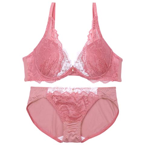 7/23新作!【GHIサイズ】ナチュラルブルームレースブラジャー&フルバックショーツ[推し](ピンク-G65/ショーツM)