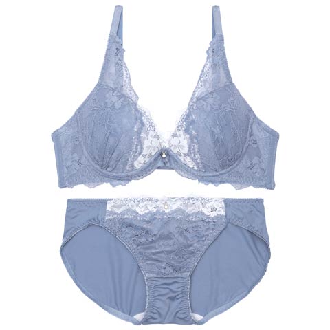 7/23新作!【GHIサイズ】ナチュラルブルームレースブラジャー&フルバックショーツ[推し](ブルー-G65/ショーツM)