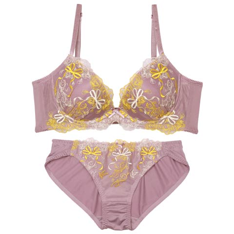 8/15新作!ダスティアイビーリボン育乳脇高ブラジャー&フルバックショーツ [推し](パープル-A70/ショーツM)