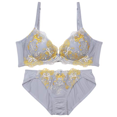 8/15新作!ダスティアイビーリボン育乳脇高ブラジャー&フルバックショーツ [推し](ブルーグレー-A70/ショーツM)