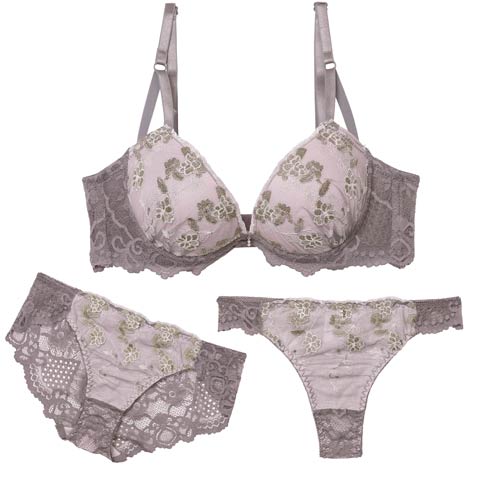 10/27新作!【3点セット】スパークルシアーブルーム育乳脇高ブラジャー&バック透けフルバック&Tバックショーツ[推し](グレー-A70/ショーツM)