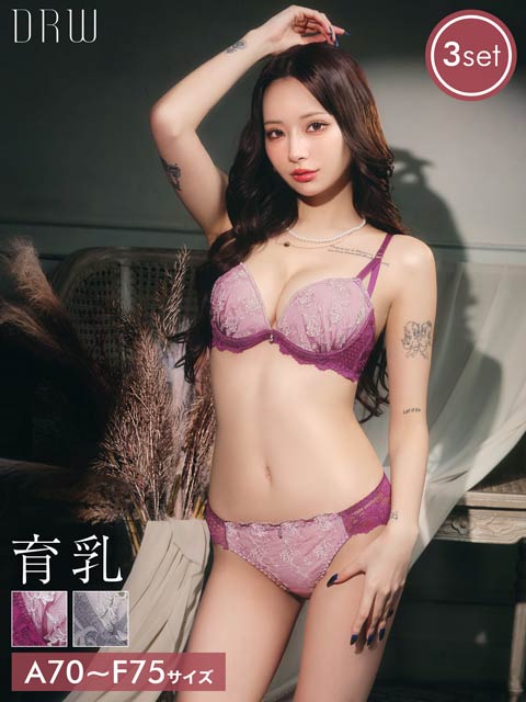 10/27新作!【3点セット】スパークルシアーブルーム育乳脇高ブラジャー&バック透けフルバック&Tバックショーツ[推し]