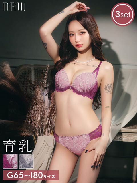 10/27新作!【3点セット】【GHIサイズ】スパークルシアーブルーム育乳脇高ブラジャー&バック透けフルバック&Tバックショーツ[推し]