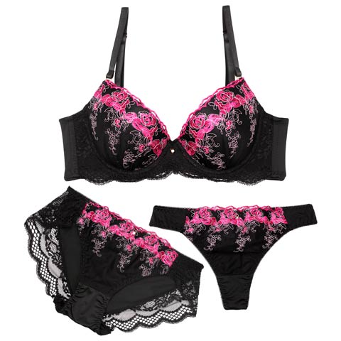 7/14新作!【GHIサイズ】【3点セット】ビビットスカラップローズ育乳ブラジャー&フルバック&Tバックショーツ[推し](ピンク-G65/ショーツM)