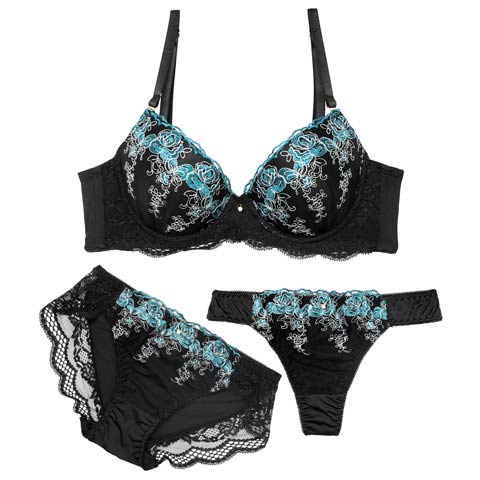 7/14新作!【GHIサイズ】【3点セット】ビビットスカラップローズ育乳ブラジャー&フルバック&Tバックショーツ[推し](グリーン-G65/ショーツM)