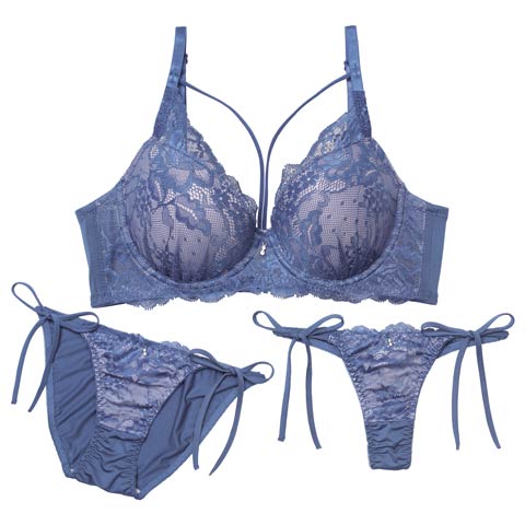 11/21新作!【3点セット】【GHIサイズ】ヴィーナスレースコード育乳ブラジャー&サイド紐フルバック&Tバックショーツ[推し](ブルー-G65/ショーツM)