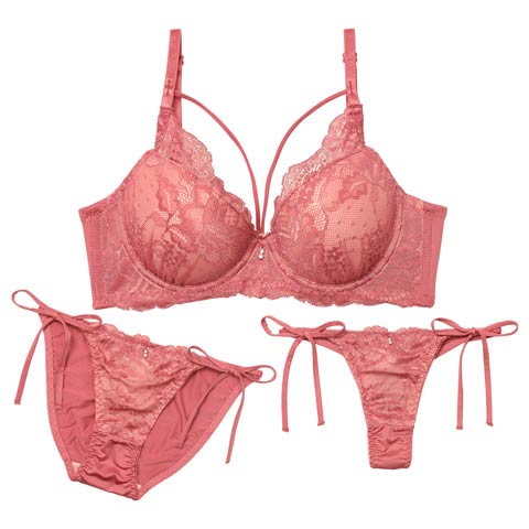 11/21新作!【3点セット】【GHIサイズ】ヴィーナスレースコード育乳ブラジャー&サイド紐フルバック&Tバックショーツ[推し](ピンク-G65/ショーツM)