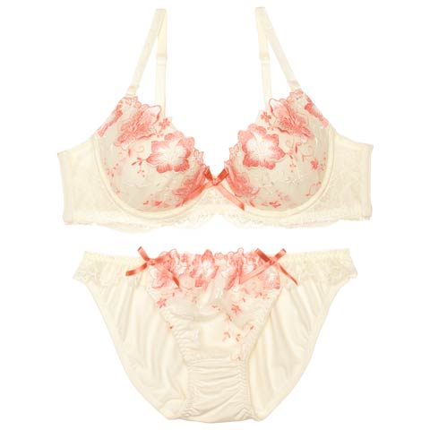7/9新作!ピュアリボンブロッサムブラジャー&フルバックショーツ[推し][人気](クリーム-A70/ショーツM)