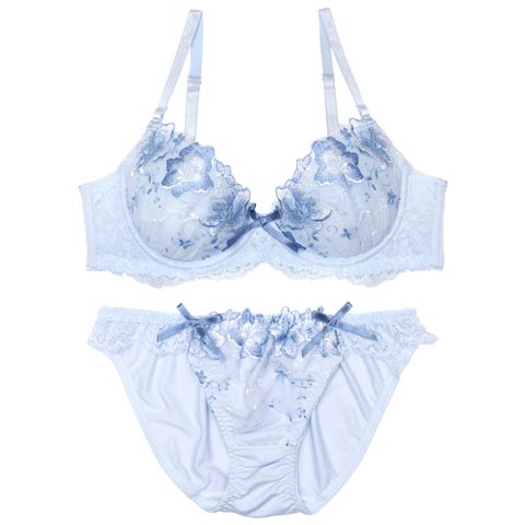 7/9新作!ピュアリボンブロッサムブラジャー&フルバックショーツ[推し][人気](サックス-A70/ショーツM)