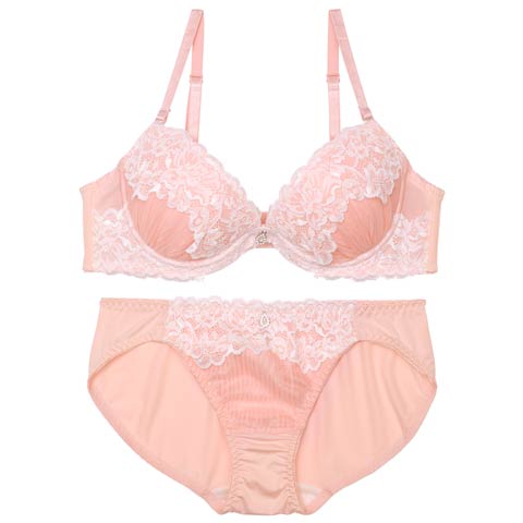 7/14新作!ミルキープリーツチュールブラジャー&フルバックショーツ[推し][人気](ピンク-A70/ショーツM)