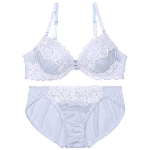 7/14新作!ミルキープリーツチュールブラジャー&フルバックショーツ[推し][人気](サックス-A70/ショーツM)