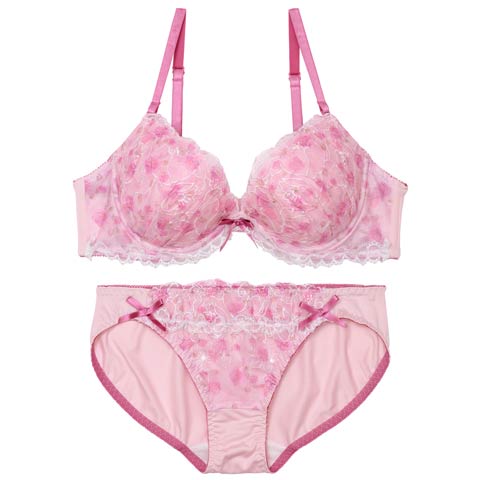 7/11新作!アンティークガーリーフルールブラジャー&フルバックショーツ[推し][人気](ピンク-A70/ショーツM)