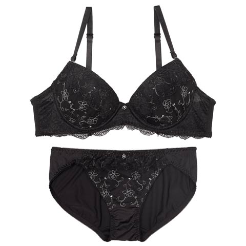 7/11新作!プチフラワーチャームブラジャー&フルバックショーツ[推し][人気](ブラック-A70/ショーツM)