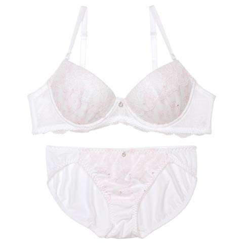 7/11新作!プチフラワーチャームブラジャー&フルバックショーツ[推し][人気](ホワイト-A70/ショーツM)