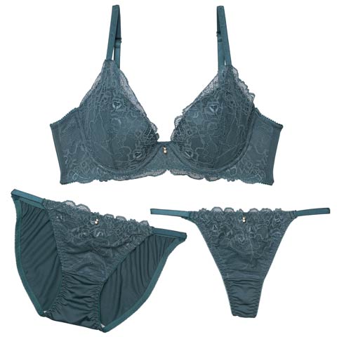 7/9新作!【Tバック】【3点セット】トワイライトレース育乳ブラジャー&フルバック&Tバックショーツ[推し](グリーン-A70/ショーツM)