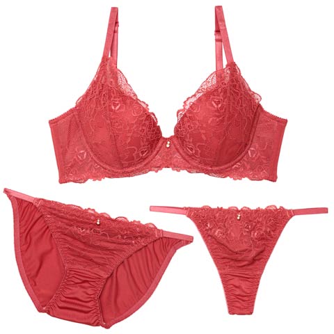 7/9新作!【GHIサイズ】【3点セット】トワイライトレース育乳ブラジャー&フルバック&Tバックショーツ[推し](テラコッタ-G65/ショーツM)