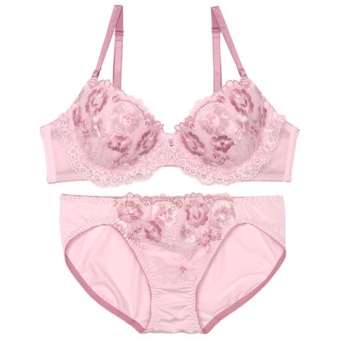 7/16新作!フローラルレースフリルブラジャー&フルバックショーツ[推し][人気](ピンク-A70/ショーツM)