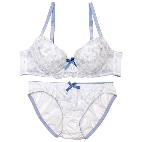 7/7新作!ダスティー水彩ローズブラジャー&フルバックショーツ[推し][人気](ブルー-A70/ショーツM)