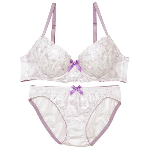 7/7新作!ダスティー水彩ローズブラジャー&フルバックショーツ[推し][人気](パープル-A70/ショーツM)