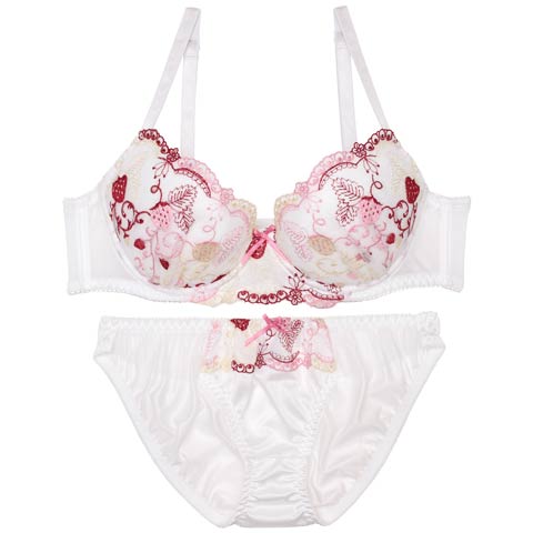 8/16再販!スウィートストロベリーチュールブラジャー&フルバックショーツ[推し][人気](ホワイト-A70/ショーツM)