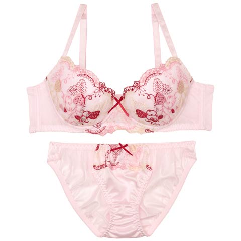 8/16再販!スウィートストロベリーチュールブラジャー&フルバックショーツ[推し][人気](ピンク-A70/ショーツM)