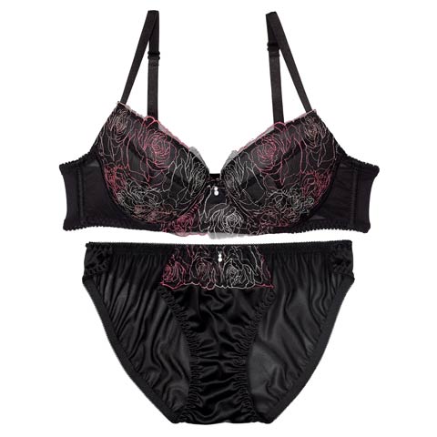 6/30新作!ミッドナイトチュールローズブラジャー&フルバックショーツ[推し][人気](ピンク-A70/ショーツM)