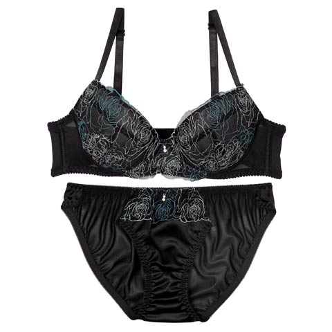 6/30新作!ミッドナイトチュールローズブラジャー&フルバックショーツ[推し][人気](グリーン-A70/ショーツM)