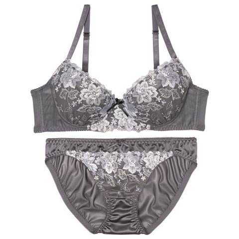 10/25再販!エレガントダスティフルールブラジャー&フルバックショーツ[推し][人気](グレー-A70/ショーツM)