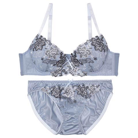 10/25再販!エレガントダスティフルールブラジャー&フルバックショーツ[推し][人気](ブルー-A70/ショーツM)